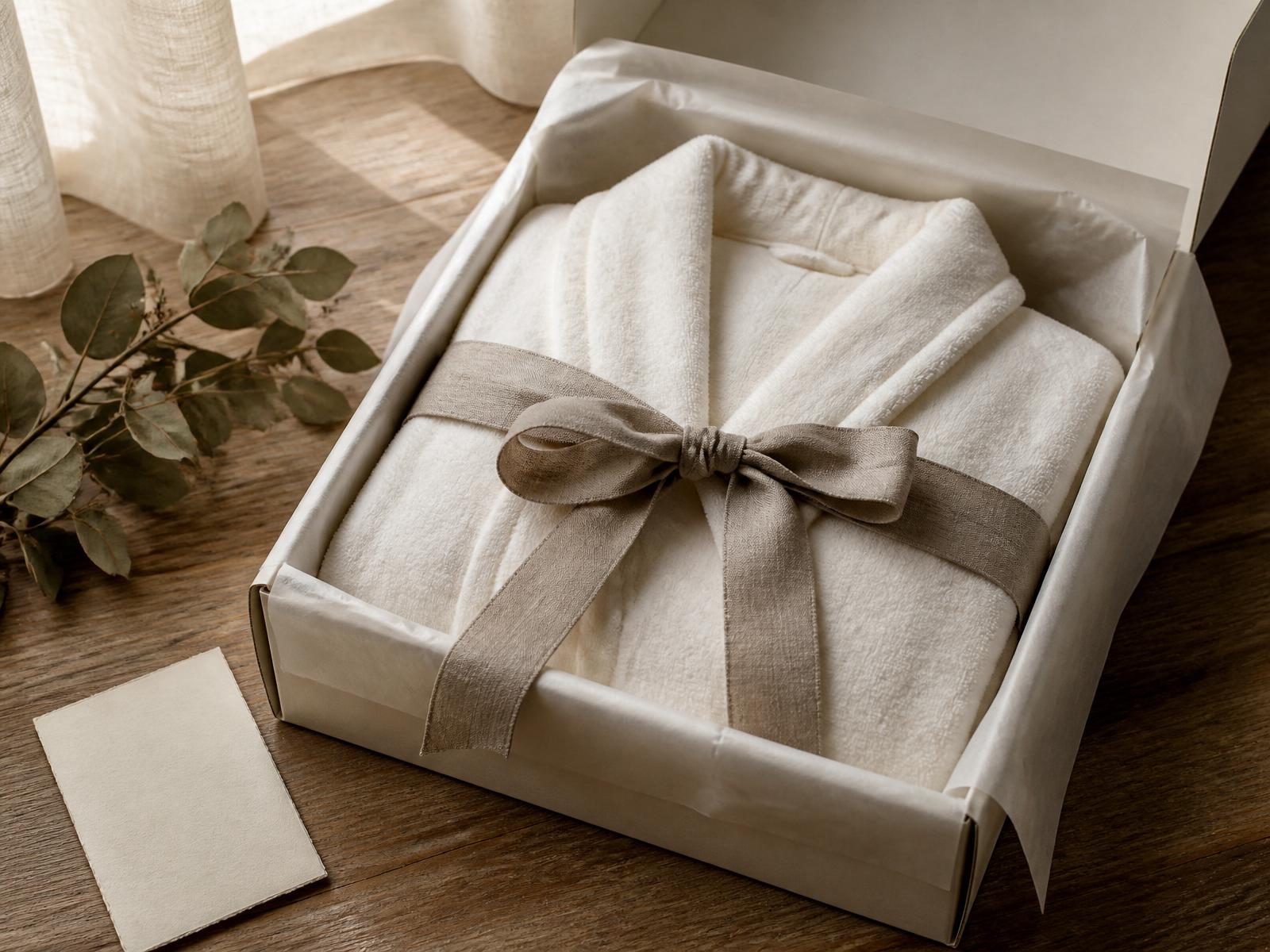 Gevouwen badjas in luxe cadeauverpakking