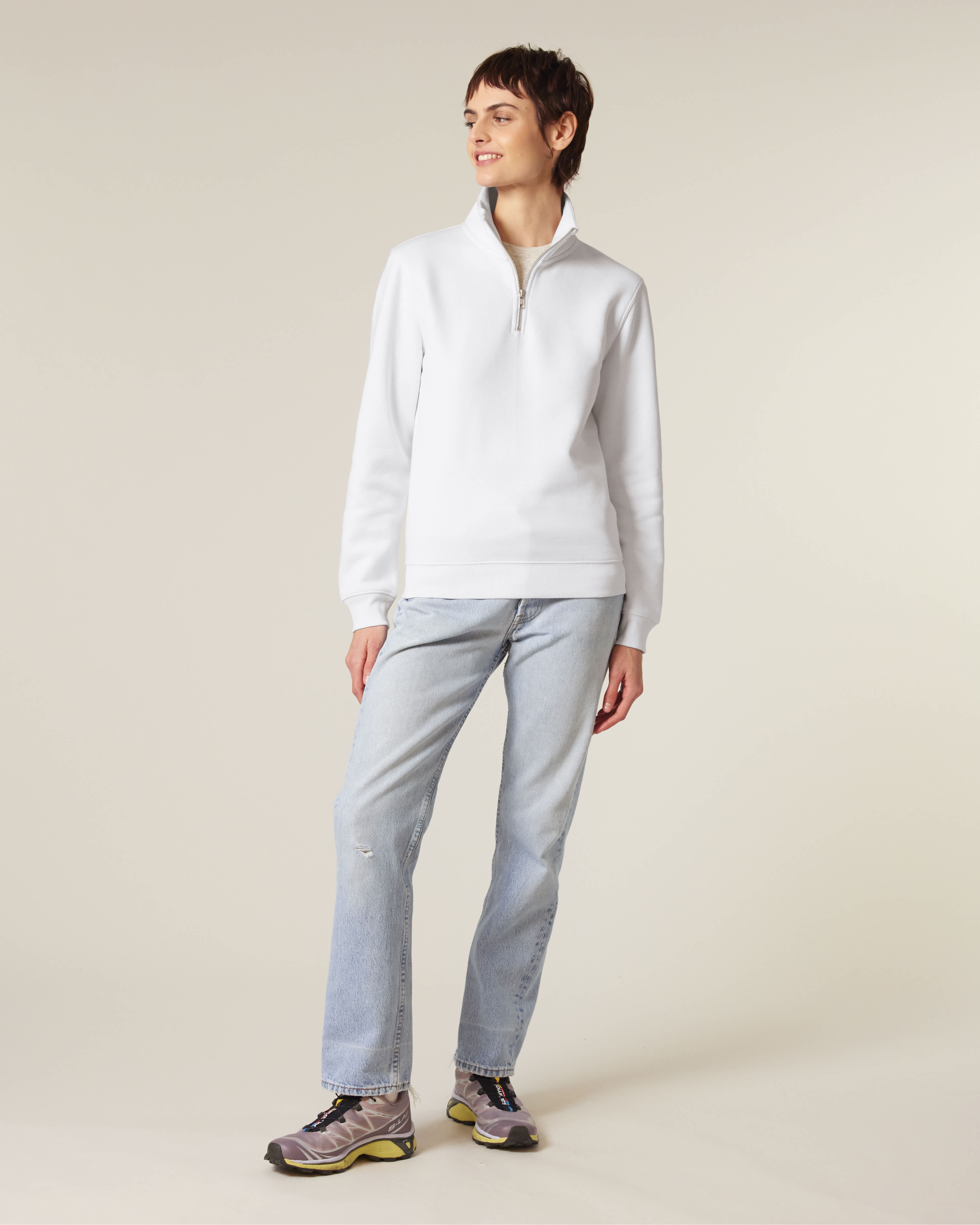 ZIP SWEATER - WIT